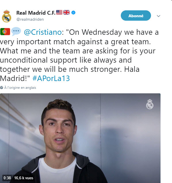 رونالدو يوجه رسالة لجماهير ريال مدريد قبل موقعة سان جيرمان 2