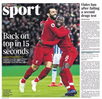 صحف إنجلترا تتغنى بخماسية ليفربول 2019-04-27_102911