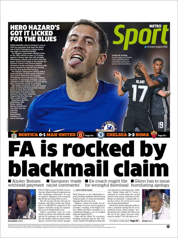 صحف إنجلترا تثني على "المعجزة الزرقاء" وتبرز فضيحة ألوكو Metro_sport%2019-10