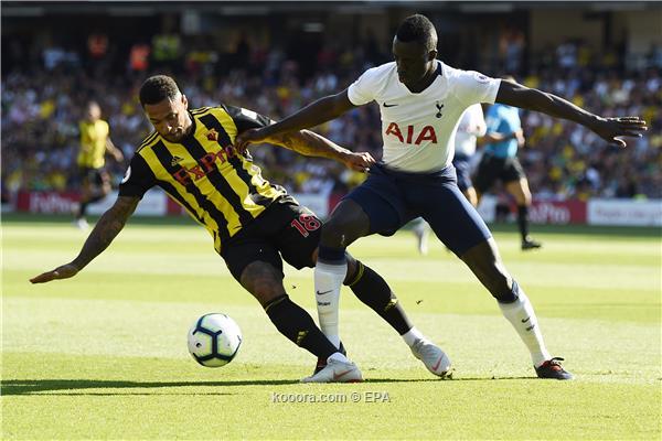 Watford's Andre Gray (L) vies for the ball against Tottenham Hotspur's Davinson Sanchez during the English Premier League soccer match between Watford and Tottenham Hotspur at Vicarage Road, Watford, London, Britain, 02 September 2018.