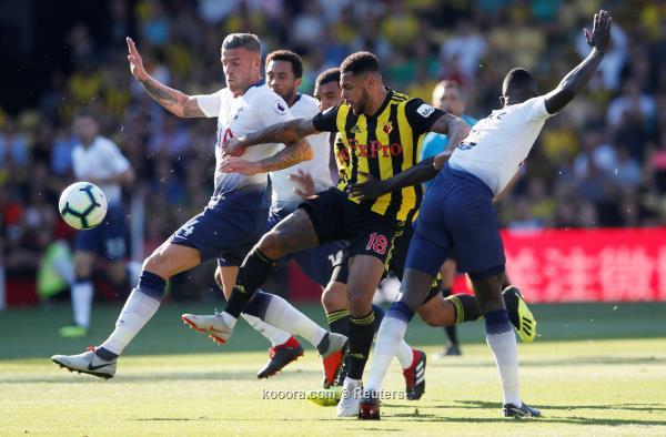 Soccer Football - Premier League - Watford v Tottenham Hotspur - Vicarage Road, Watford, Britain - September 2, 2018  Watford's Andre Gray in action with Tottenham's Toby Alderweireld