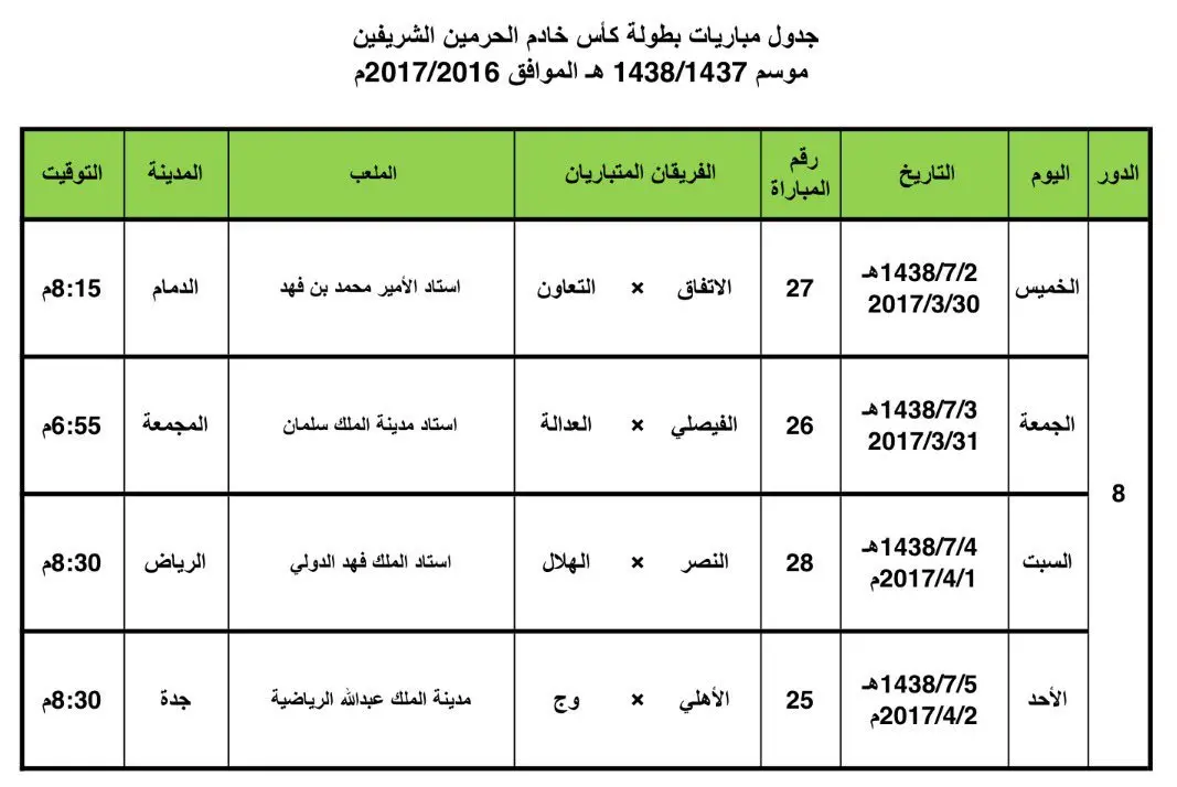 مباريات كاس الملك 2022