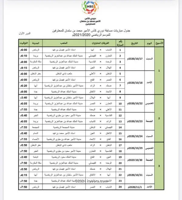 Ø±Ø³Ù…ÙŠØ§ Ø¬Ø¯ÙˆÙ„ Ø§Ù„Ø¯ÙˆØ± Ø§Ù„Ø£ÙˆÙ„ Ù…Ù† Ø§Ù„Ø¯ÙˆØ±ÙŠ Ø§Ù„Ø³Ø¹ÙˆØ¯ÙŠ 2020 2021