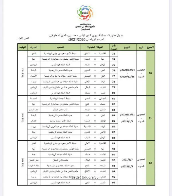 2021 مباريات الدوري السعودي ضبط تردد