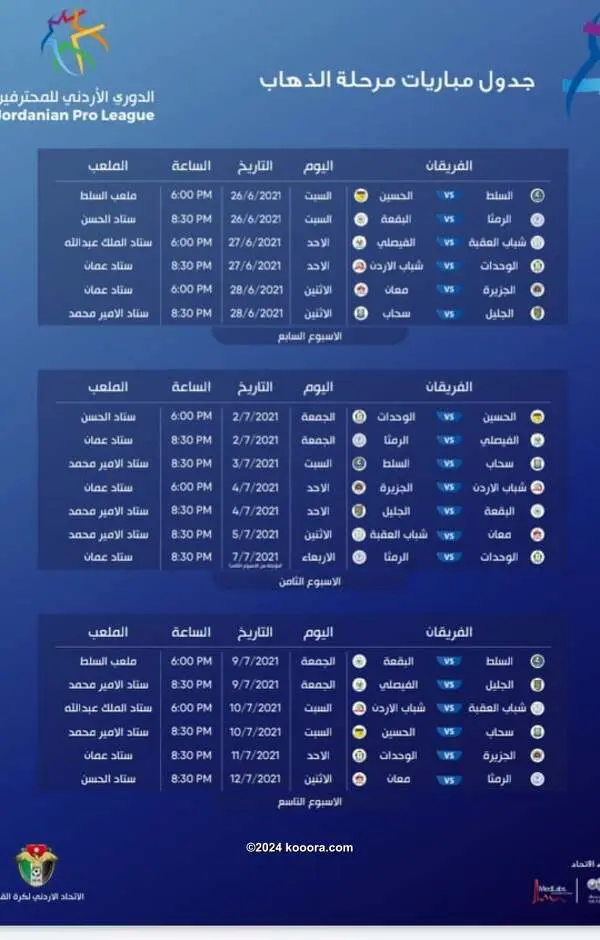 إعادة جدولة مباريات الدوري الأردني