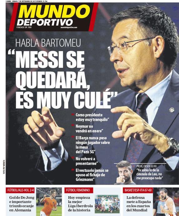 تصريحات بارتوميو حول ميسي ونيمار تتصدر الصحف الإسبانية A41